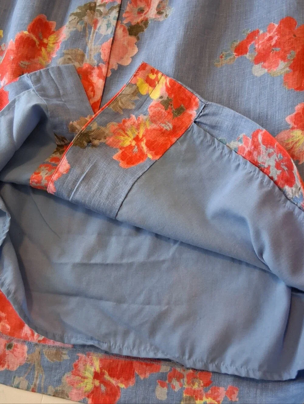 Joules Lisia Flax Linen Floral Print Sleeveless Dress Sz US 8 Blue Red